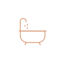 e Profilo stilizzato di una vasca da bagno di colore arancio scuro.